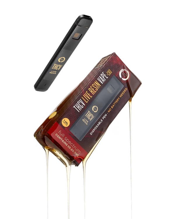 THCV & CBD Live Resin Vape, solo drip shot, for ecommerce, white background