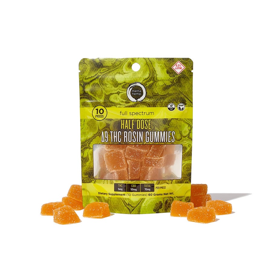 Half Dose ∆9 THC Rosin Gummies: THC 5mg / CBD 50mg